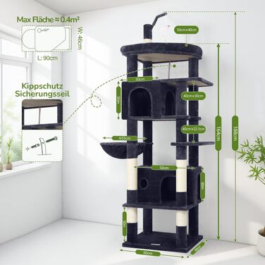 Комплекс для котів Globlazer Kratzbaum 188 см з будиночками, платформами та іграшками темно-сірого кольору