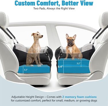 Автокрісло для собак EASTBLUE Medium, чорний/сірий, для собак до 15.9 кг, з пам'яті піною, безпечним ременем та 2 подушками