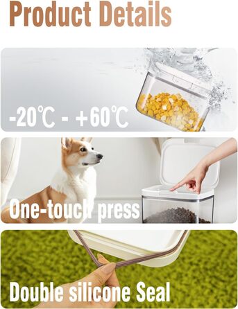Контейнер для корму собак 11,3 кг, герметичний, з мірною чашею, BPA-free, для зберігання корму, рису та борошна, білий