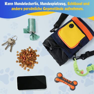 Сумка для ласощів для собак – сумка для дресирування собак з блискавкою, регульованим реміннем/лямкою. Ідеально підходить для корму для собак, телефону, ключів, пакетів для збору відходів та іграшок (Жовтий). Жовтий та Темно-синій
