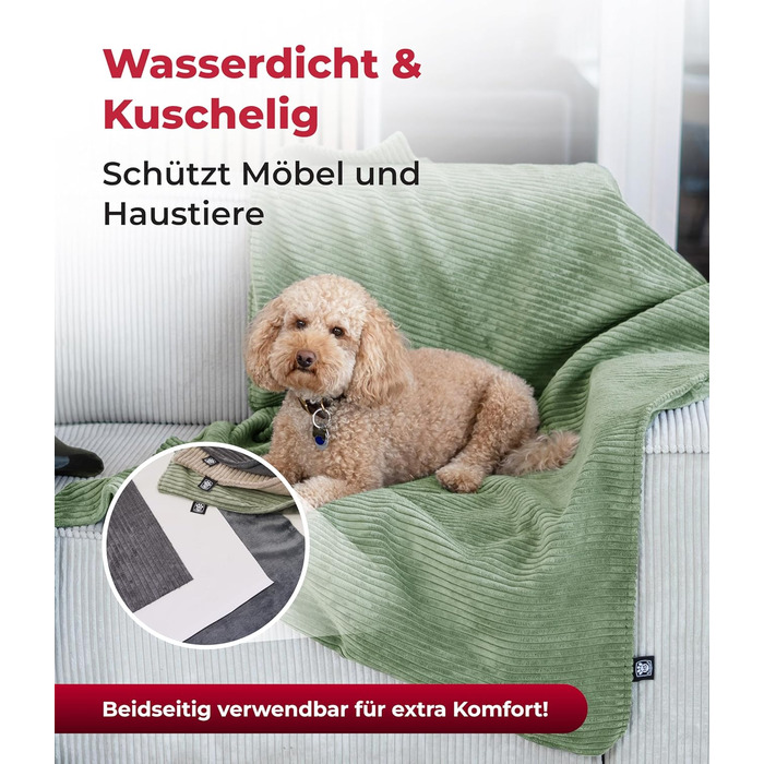 Водонепроникний плед для собак та котів на диван – захист від плям – дихаючий та пральний – Made in Germany (зелений, 95x135 см)