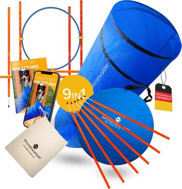 Agility-набір для собак PfotenWunder 9-в-1: слалом, тунель, перешкоди, навчання, ігровий комплект для малих і великих собак