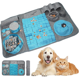 Килимок для пошуку іграшок для собак, 66x42 см [10 VERSTECKE], інтерактивна іграшка-головоломка, міцний, для тренування, підходить для собак будь-якого розміру (Блакитний)