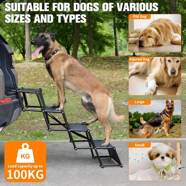 Рампа для собак у машину - 5 сходинок, регульована висота 44-72 см, неслизька поверхня, міцна конструкція з підпоркою для авто, SUV, вантажівки