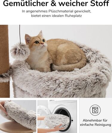 Когтеточка FUKUMARU для котів, 155 см, з 6 товстими стовпами з джуту 20 см, багаторівневий котячий будиночок із плюшем, знімний, із натуральних матеріалів