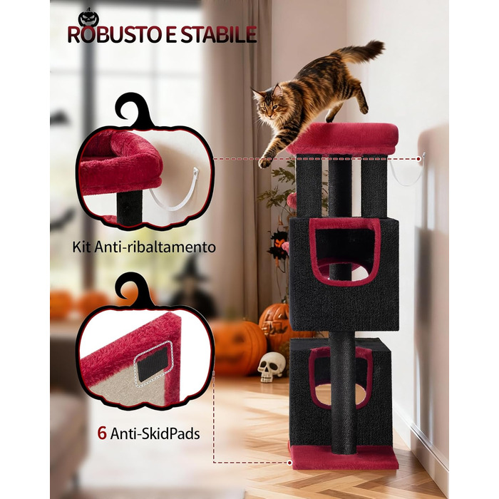 Дерево для кігтів Hzuaneri, 98 см, зі стійкою основою, з лежаком, будиночком для котів, сизалевими стовпчиками, кошиком та іграшками, меблі для котів, ігровий комплекс, MS07618LG (55 x 30 x 98 см, Чорний/Червоний)