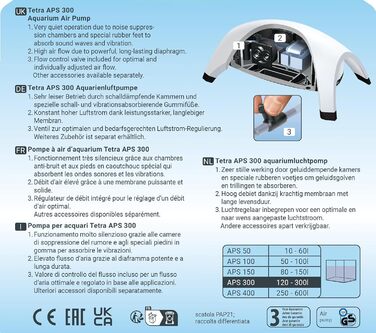 Tetra APS 300 тиха мембранна помпа для акваріума 120-300 л, біла