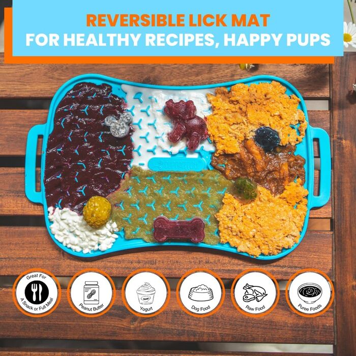 Килимок для собак Marley Reversible Lick Mat: силікон, повільне годування, антиковзаюча поверхня, блакитний колір