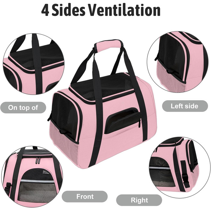 Транспортна сумка для тварин ZSMJAER з підстилкою з флісу, для котів та маленьких собак до 10 кг, рожева