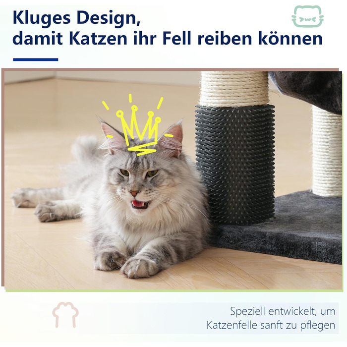 Кігтеточка XXL для мейн-куна, 168 см, з гамаком, сизаловим стовпом (φ11 см), коморою, корзиною, 2 платформами, EMPJ01M (димно-сірий)