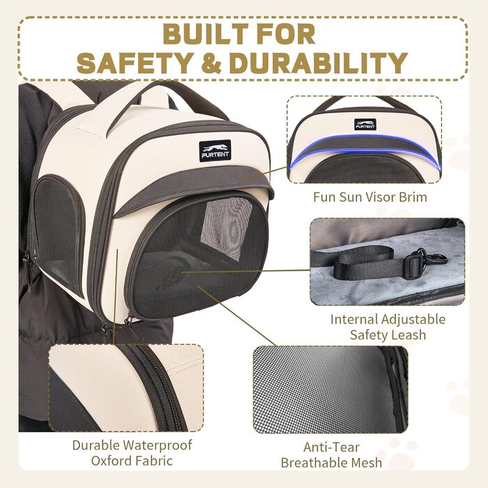 Сумка-переноска для маленьких тварин, складна, з мотузкою, для цуценят, кошенят, морських свинок (до 3,6 кг), для подорожей, піших прогулянок (Бежева)