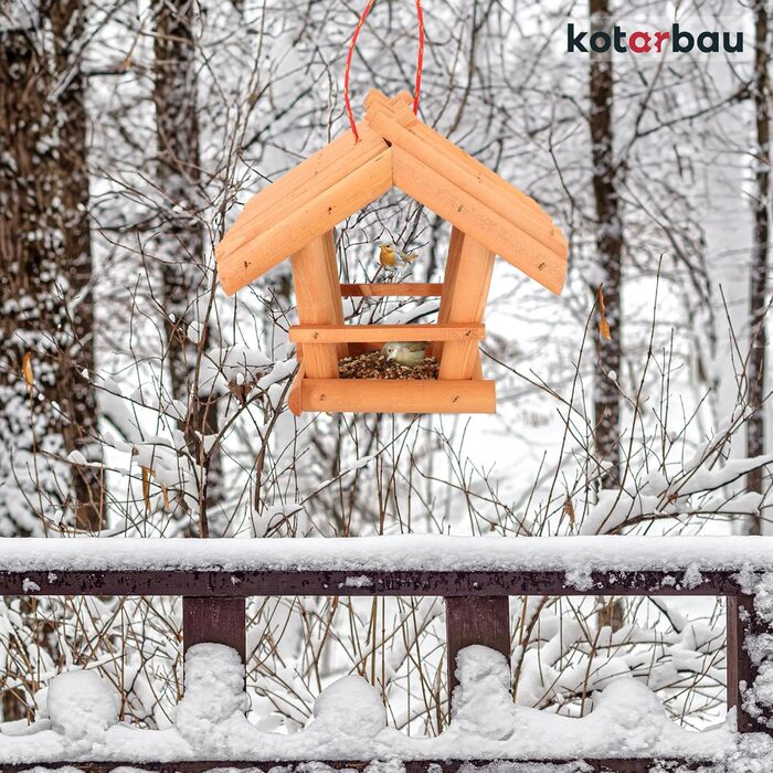 KOTARBAU® Дерев'яна годівниця для птахів мала, натуральне дерево махагон, підвісна, 0,5 кг корму у подарунок