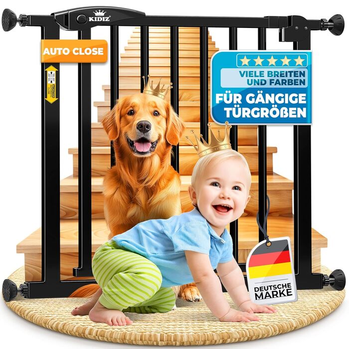 Захист для сходів KIDIZ: сітка-захист без свердління, автоматичне закриття, чорний, 88-94 см