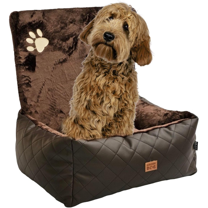 Автомобільний лежак для собак Golden Dog - переноска-коробка з кріпленням на ремінь безпеки, 73 x 56 см, колір коричневий