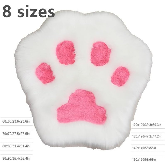 Килимок з імітацією собачих лапок, штучне хутро, 70x70 см, білий