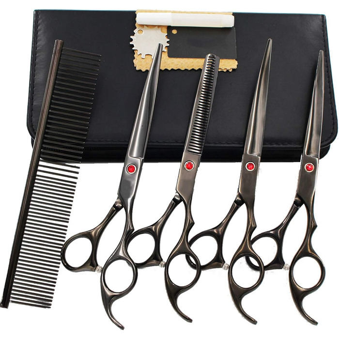 Набір професійних ножиць для грумінгу собак 6CR Edelstahl, комплект для догляду за тваринами: прямі, тонкі та вигнуті ножиці, гребінець для собак та котів