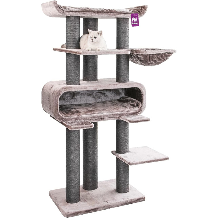 Когтеточка для великих котів Petrebels Maine Coon XXL Route 180 см, натуральний сизаль, стовпи 12/15 см, капучино