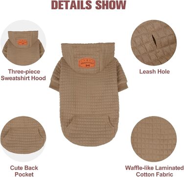 BEAUTYZOO Світшот для собак у вафельному стилі - теплий одяг на осінь та зиму для собак різних розмірів (S, M, L) - Світшот з капюшоном та кишенею для Бульдога, Пітбуля та інших порід SM (Обхват грудей: 48 см) Хакі