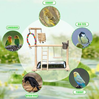 Ігровий комплекс Vogel Spielplatz для хвилястих попугаїв, з нержавіючою чашкою-годівницею, драбиною та підсідалом