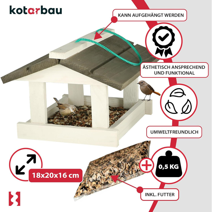 Дерев'яний годівничка для птахів KOTARBAU® з безкоштовним кормом 0,5 кг