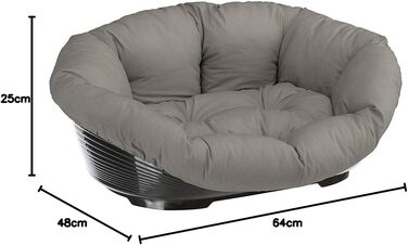 Ліжко для собак Ferplast - зручне диван-лежанка для котів та собак. Сірий кошик з м'якою подушкою, 64 x 48 x 25 см.