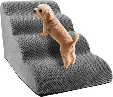 Сходинка для собак, ліжко, 5 сходинок, для маленьких собак, знімний чохол, неслизьке дно, для ліжка, дивану, авто (сірий, 4, L)