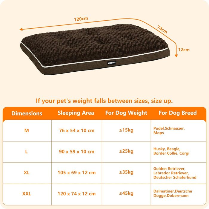 Ортопедичний лежак для собак, двоярусний килимок, миється, знімний кошик, 120 см, для великих собак, коричневий (L 120 x 74 x 12 см)