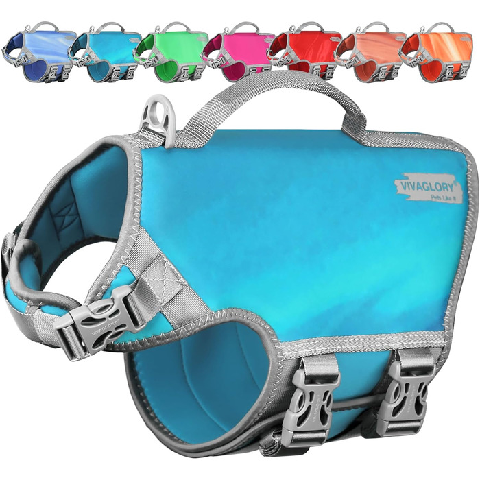 Жилет рятувальний для собак VIVAGLORY Neoprene, L, блакитний (66-74 см)