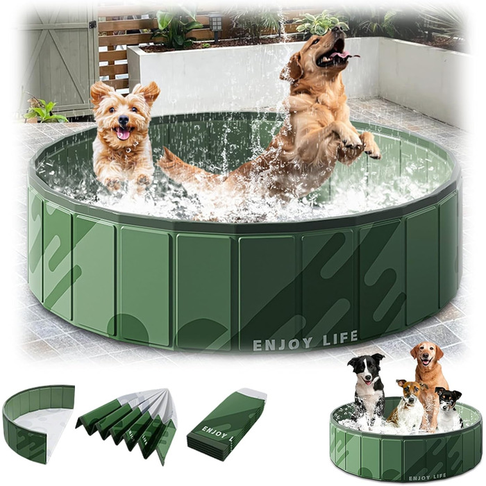 Складний басейн для собак, 80 см, 20 см, темно-зелений. Портативний басейн для собак та котів для дачі та саду. Міцний, надувний, для активного відпочинку.