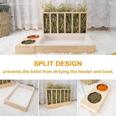Диспенсер для сіна BESNEW 3-в-1 з туалетом для котів, годівниця для кроликів, морських свинок, шиншил, з 2 мисками, великий базовий