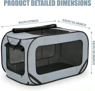 Складана переносна переносна коробка для собак і котів, 94x53x53 см, для собак і котів до 25 кг, для подорожей та дому (зелений, сірий)