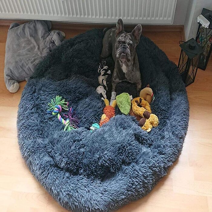 Ортопедична лежанка для собак XL: м'яка, кучерява, з пам'яті ефекту, овальна, для великих, середніх собак. Лежанка-софа Donut, темна сіра.
