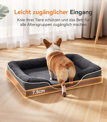 Ортопедичне ліжко для собак великих порід, м'яке, з антиковзною основою, дихаюче, сіре, 100x70x20 см