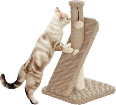 Котячий будиночок PawHut з когтеточкою, 54 см, кремово-білий, з іграшкою, 33 x 33 x 54 см