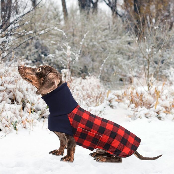 Теплий водонепроникний зимовий одяг для собак, теді для такс, M, в клітинку, червоний