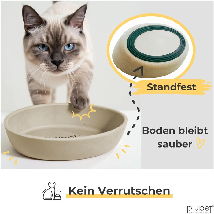 Набір мисок для котів PiuPet® 2 шт. | Миски для котів з неслизьким дном | Миски для корму котів, придатні для миття в посудомийній машині | Плоскі та широкі миски для котів 230 мл | Бежевий/Сірий