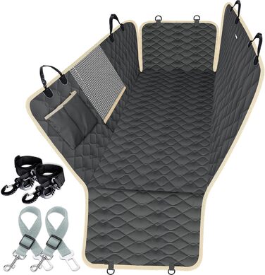 Захисний чохол на заднє сидіння для собак Lassie XL, автомобільна гамак для великих SUV та пікапів, сумісний з F150 F250/Chevrolet Silverado/Ram Pickup/GMC Sierra/Toyota Tundra та Crew Cab (Прозорий чорний + бежева окантовка)