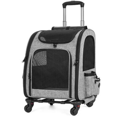 OUUTMEE Сумка-переноска для домашніх тварин, знімний чохол з колесами, ідеальна для котів та маленьких собак, багатофункціональний рюкзак, сумка-переноска 4-ма способами, дихаюча (Сірий)