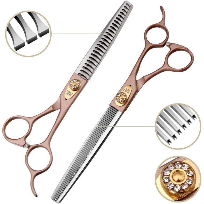 Професійна ножиця для вичісування собак та котів Fenice Peak, 1.2 см, з нержавіючої сталі 440C, 50/56 зубів, 7'' (Комбо, 7.5'')