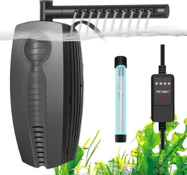 Внутрішній фільтр для акваріума FEDOUR 600L, 8Вт, з регулюванням потоку, двома випусками та UV-стерилізатором (таймером), для рибок та черепах, 20-600 л
