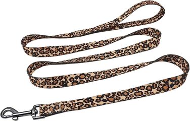 Набір для собак Olahibi: повід та нашийник, леопардовий принт, поліестер, 150 см, для маленьких собак (розмір S, коричневий леопард)