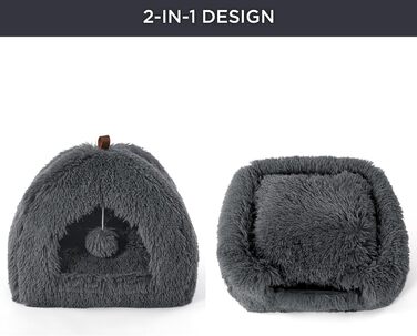 Ліжко для котів BEDSURE велике, 40x40x40 см, сіре, з подушкою та іграшкою, миється