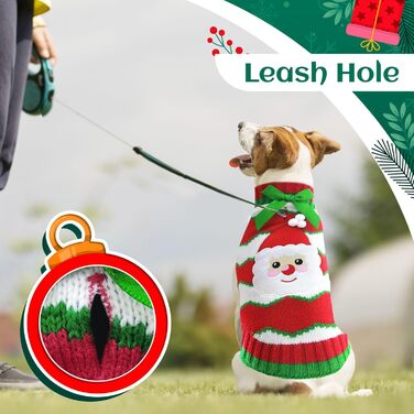 Пуловер для собак на Різдво: Костюм Святого Миколая для собак, малого, середнього та великого розміру. Червоний пуловер з повідком та отвором для хвоста. Ідеальний одяг для домашніх тварин. Розмір L.