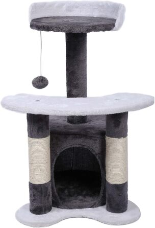 Дряпалка для котів Wiltec 67 см, чорно-біла, з сизалю, платформою, будиночком та іграшкою, крізьбаум для котів