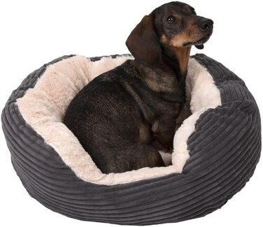 Ліжко для котів Zooplus Cozy Cord з широким кордом, високим бортиком та низьким входом, придатне для прання при 30°C, темно-сірий (S - L 51 x 43 x 15 см)