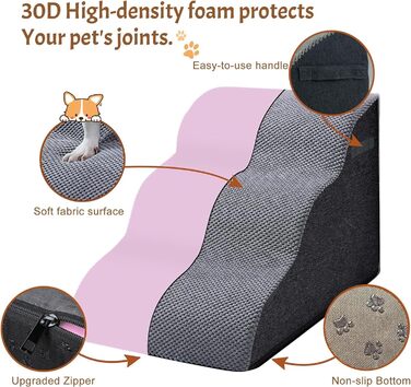 Сходинки для собак Trhillsbrad Breiter 3 ступені, 30 см, для маленьких собак, з антиковзким покриттям