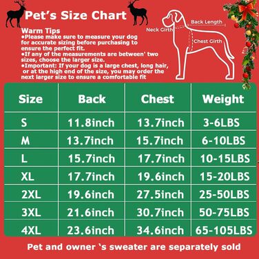 Пуловери для собак та власників MuYaoPet на Різдво, для маленьких, середніх та великих собак, чоловіків та жінок. Окремі пуловери для людей та окремо для тварин (S для тварин: обхват грудей 35 см, вага 1,4-2,7 кг)