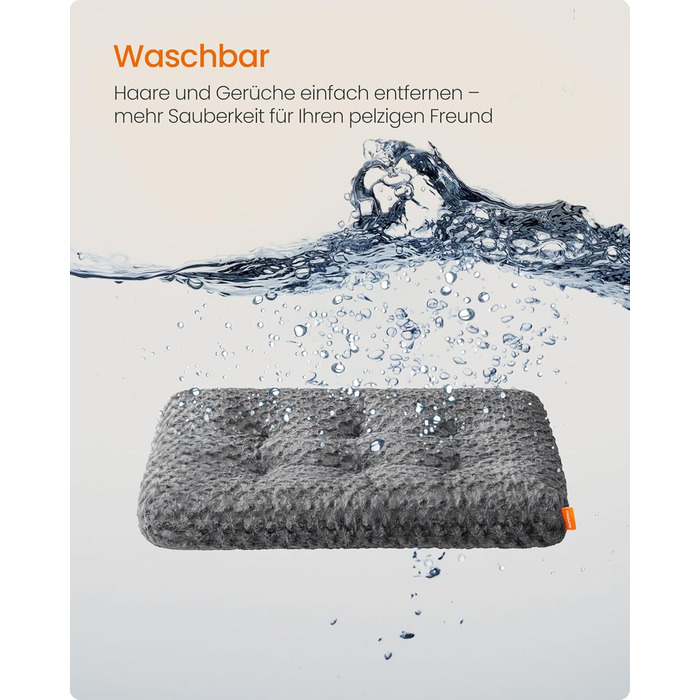 Ліжко для собак Feandrea XL, м'яке, плюшеве, 110 x 73 см, для великих собак, сірий, знімний чохол, антиковзаюче покриття