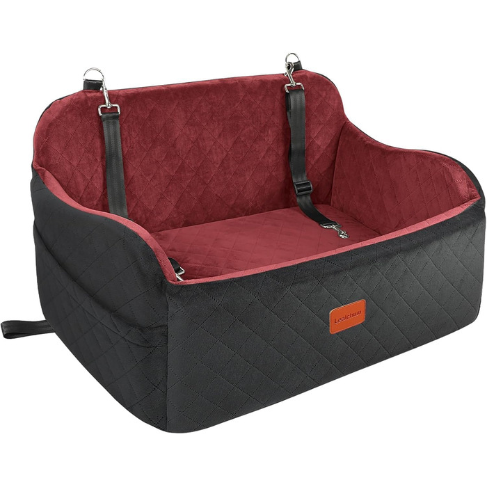 Автокрісло для собак великих порід, м'яка тканина, автоліжко для тварин, піна з пам'яті, 2 страхувальні ремінці, чорно-червоний колір, великий розмір