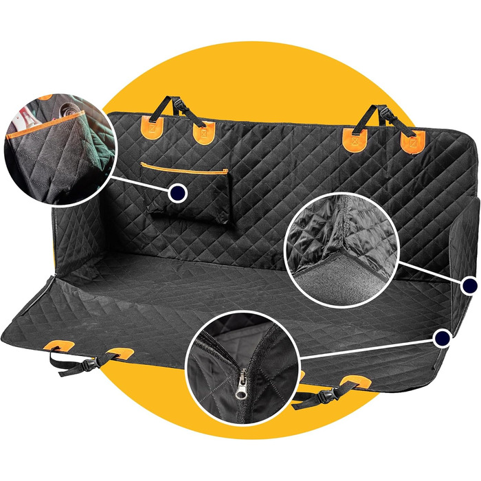 КADAX Накидка на сидіння авто для собак, 135x145 см, чорно-помаранчевий, з кріпленням для безпеки